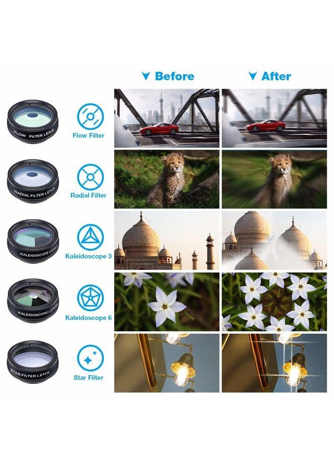 Apexel Phone Camera Lens-Macro Lens+Wide Lens+Fisheye Lens+Telephoto Lens+CPL/Flow/Radial/Star Filter+Kaleidoscope 3/6 Lens 10 in 1 Lens Kit +Remote Shutter for iPhone, Samsung,LG and Most Smartphones - Image 3